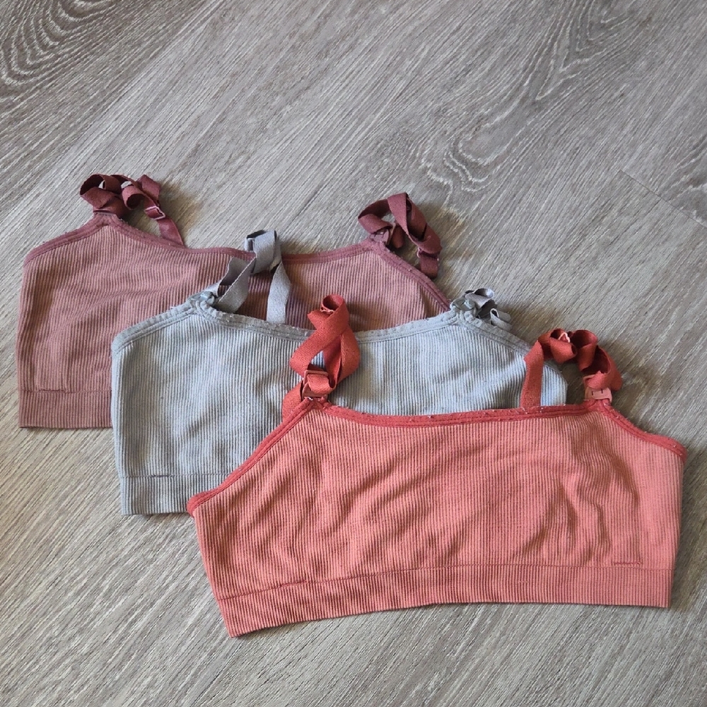 Set of Three Ribbed Crop Tops with Bow Straps